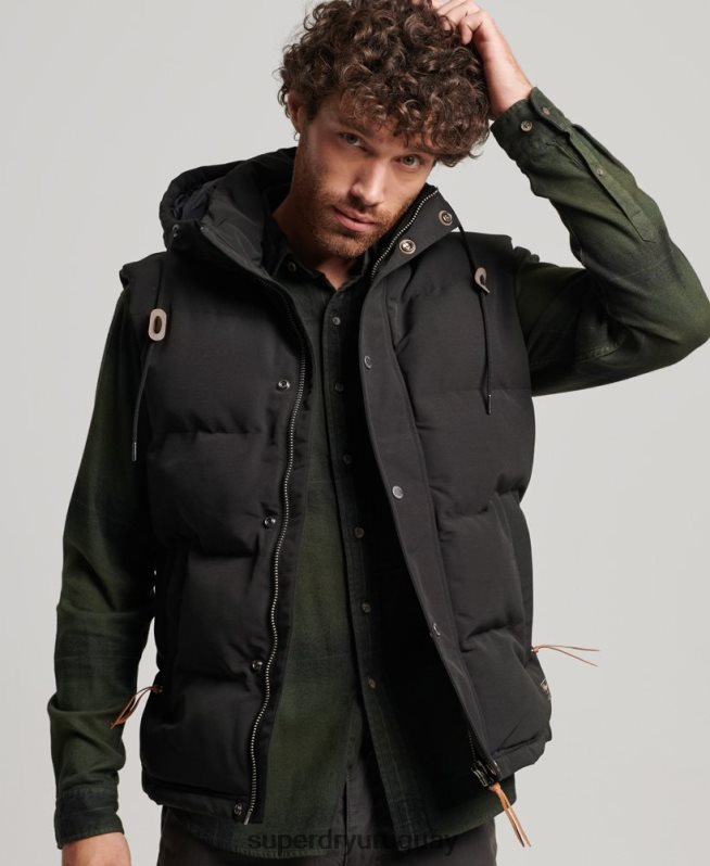 uy Superdry hombres chaleco acolchado everest con capucha negro DT2N8Z929 ropa