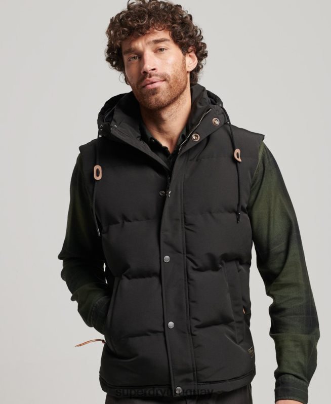 uy Superdry hombres chaleco acolchado everest con capucha negro DT2N8Z929 ropa