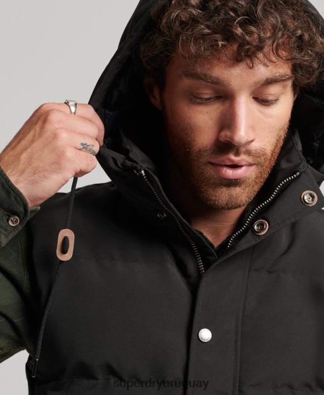uy Superdry hombres chaleco acolchado everest con capucha negro DT2N8Z929 ropa