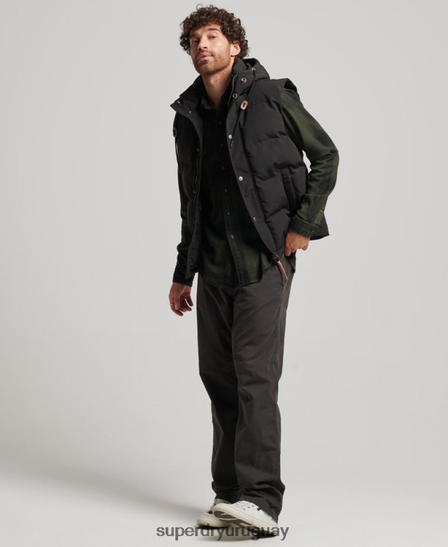 uy Superdry hombres chaleco acolchado everest con capucha negro DT2N8Z929 ropa