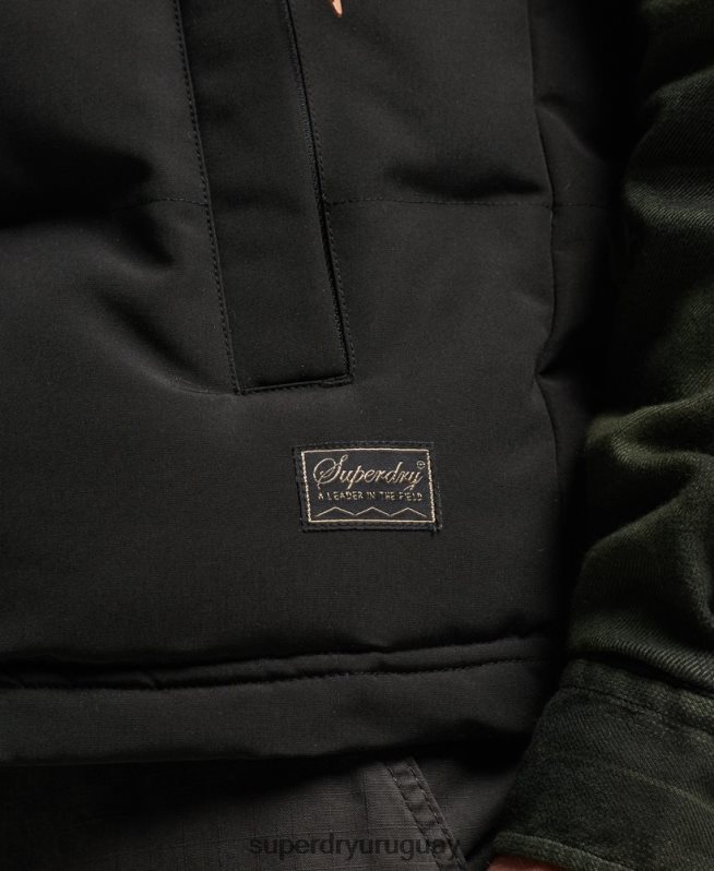 uy Superdry hombres chaleco acolchado everest con capucha negro DT2N8Z929 ropa