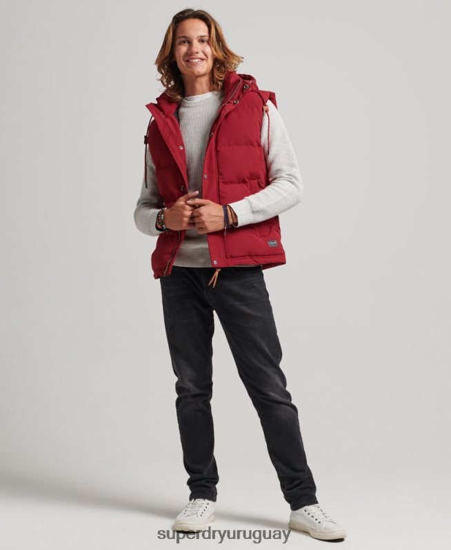 uy Superdry hombres chaleco acolchado everest con capucha rojo DT2N8Z984 ropa