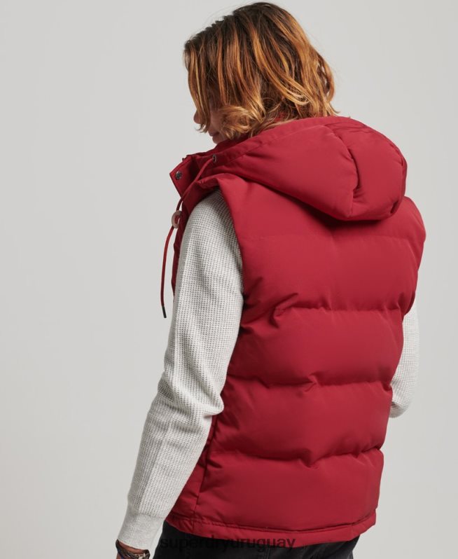 uy Superdry hombres chaleco acolchado everest con capucha rojo DT2N8Z984 ropa
