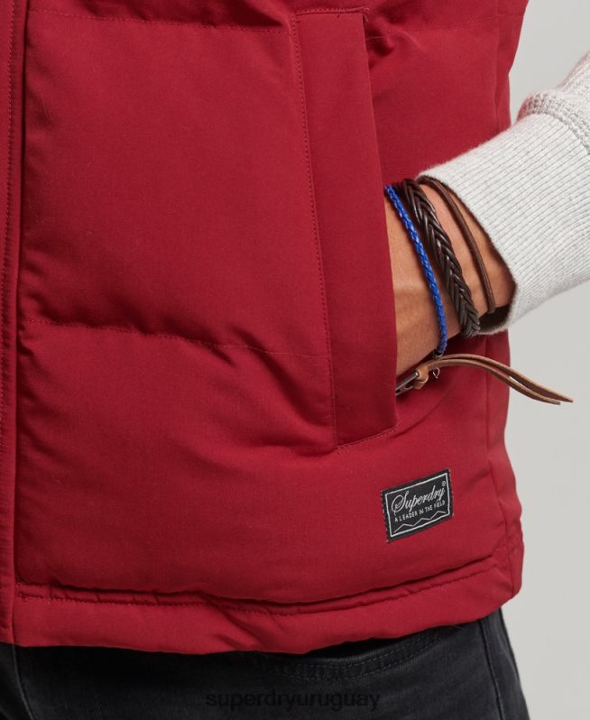 uy Superdry hombres chaleco acolchado everest con capucha rojo DT2N8Z984 ropa
