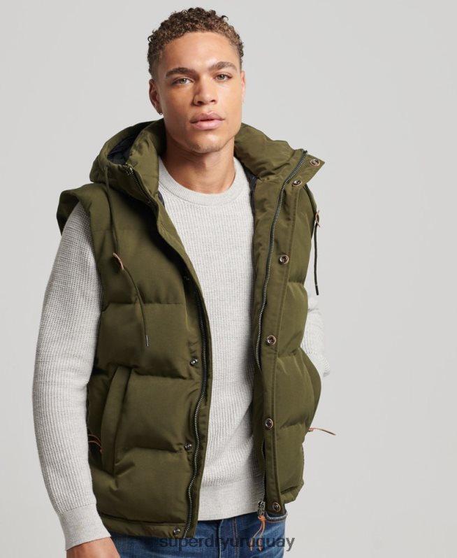 uy Superdry hombres chaleco acolchado everest con capucha verde DT2N8Z1017 ropa
