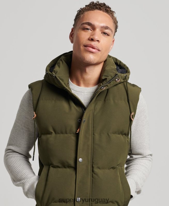 uy Superdry hombres chaleco acolchado everest con capucha verde DT2N8Z1017 ropa