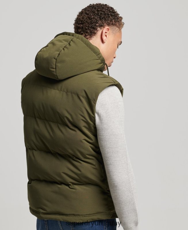 uy Superdry hombres chaleco acolchado everest con capucha verde DT2N8Z1017 ropa