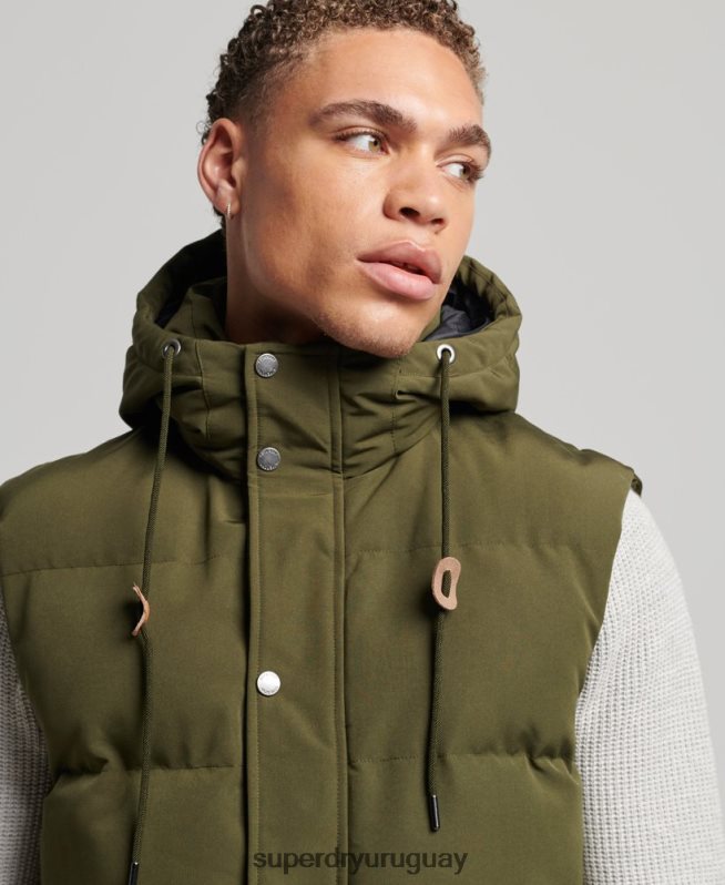 uy Superdry hombres chaleco acolchado everest con capucha verde DT2N8Z1017 ropa