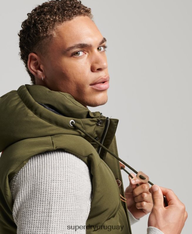 uy Superdry hombres chaleco acolchado everest con capucha verde DT2N8Z1017 ropa