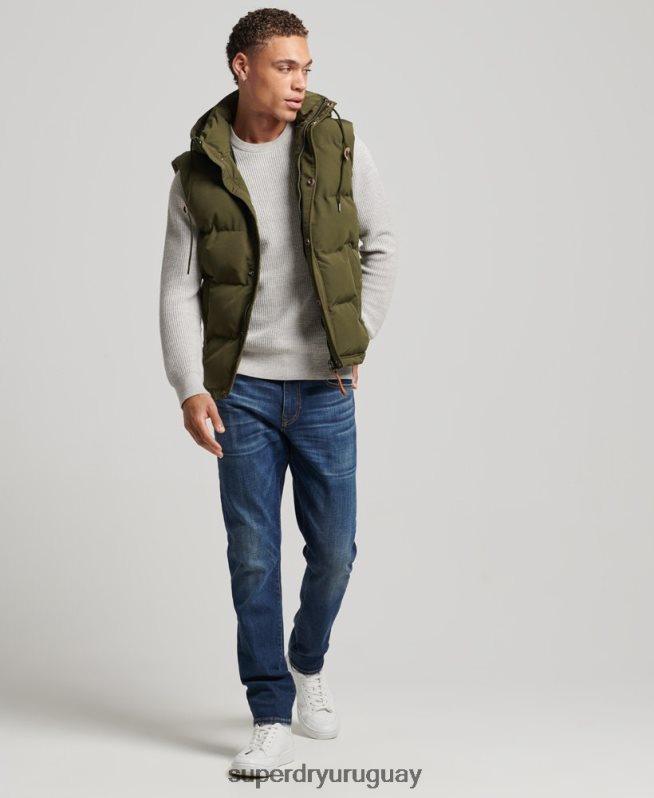 uy Superdry hombres chaleco acolchado everest con capucha verde DT2N8Z1017 ropa