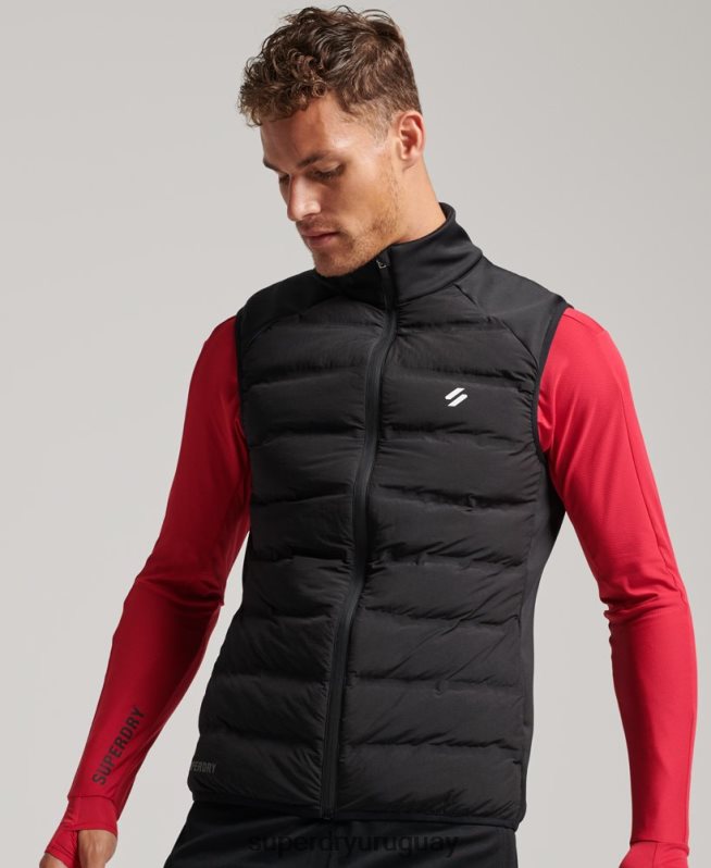 uy Superdry hombres chaleco acolchado híbrido run negro DT2N8Z1133 ropa