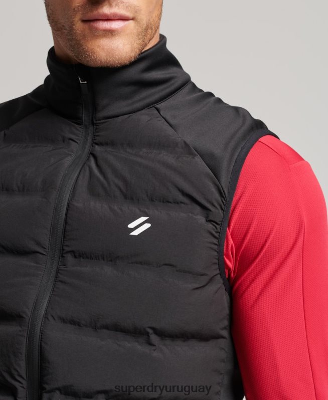 uy Superdry hombres chaleco acolchado híbrido run negro DT2N8Z1133 ropa