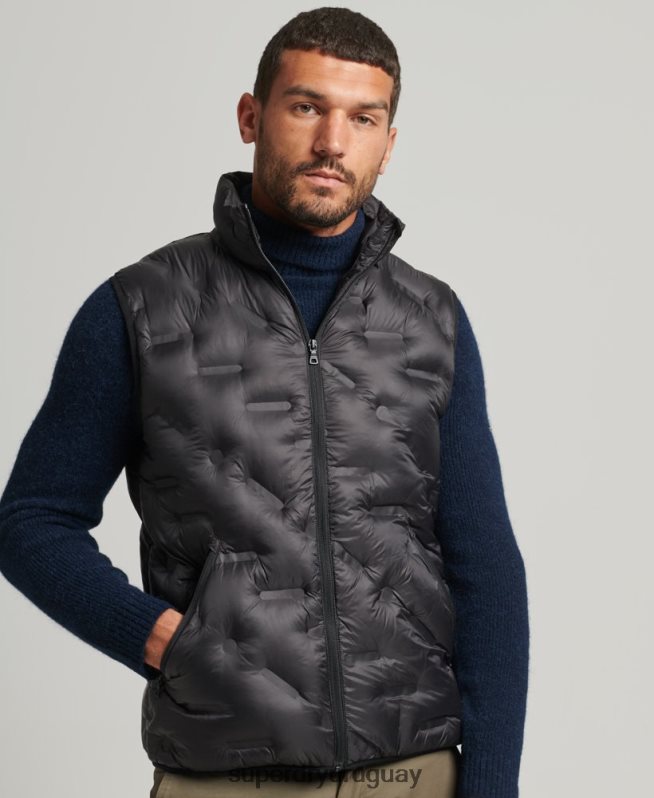 uy Superdry hombres chaleco acolchado ligero corto negro DT2N8Z4476 ropa