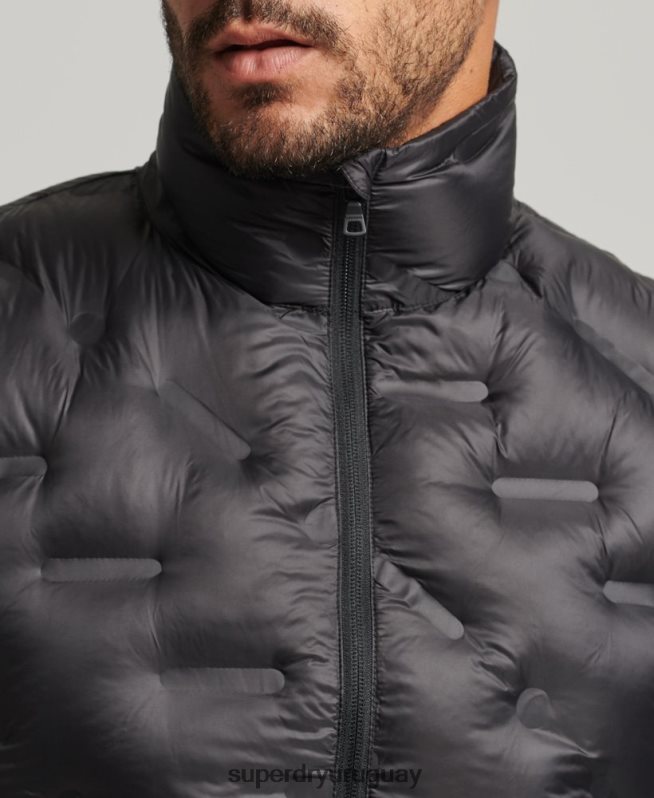 uy Superdry hombres chaleco acolchado ligero corto negro DT2N8Z4476 ropa