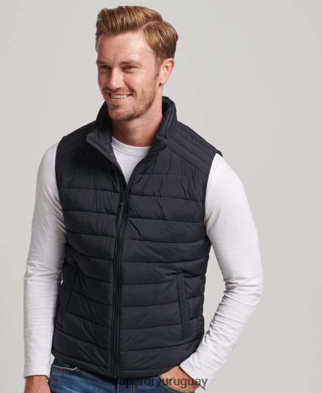 uy Superdry hombres chaleco acolchado ligero negro DT2N8Z4435 ropa