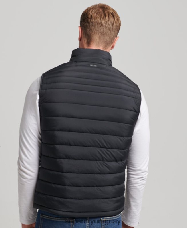 uy Superdry hombres chaleco acolchado ligero negro DT2N8Z4435 ropa