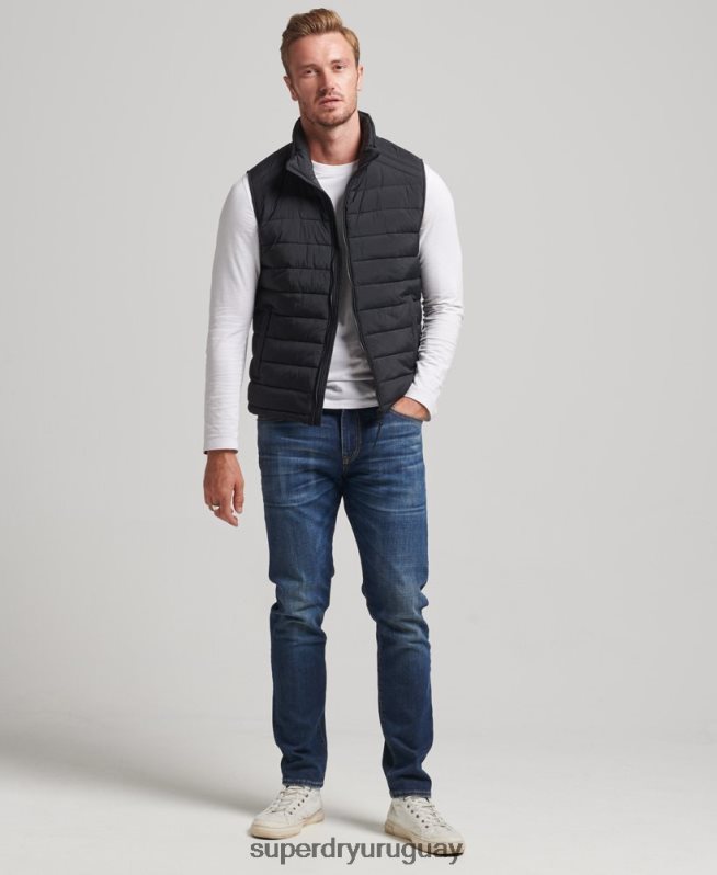 uy Superdry hombres chaleco acolchado ligero negro DT2N8Z4435 ropa