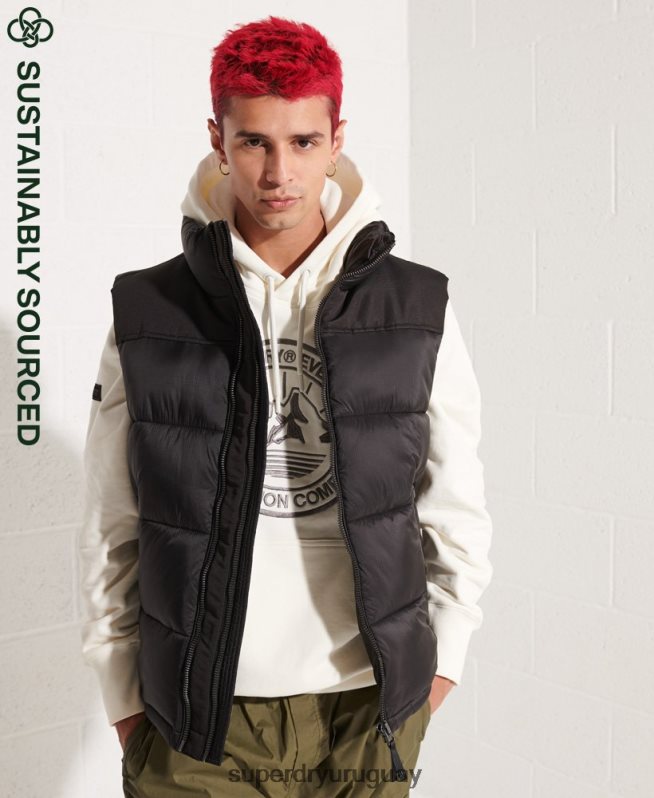 uy Superdry hombres chaleco acolchado negro DT2N8Z4572 ropa