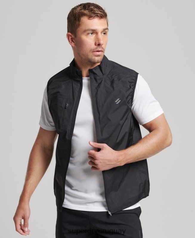 uy Superdry hombres chaleco cortavientos ligero run negro DT2N8Z4726 ropa