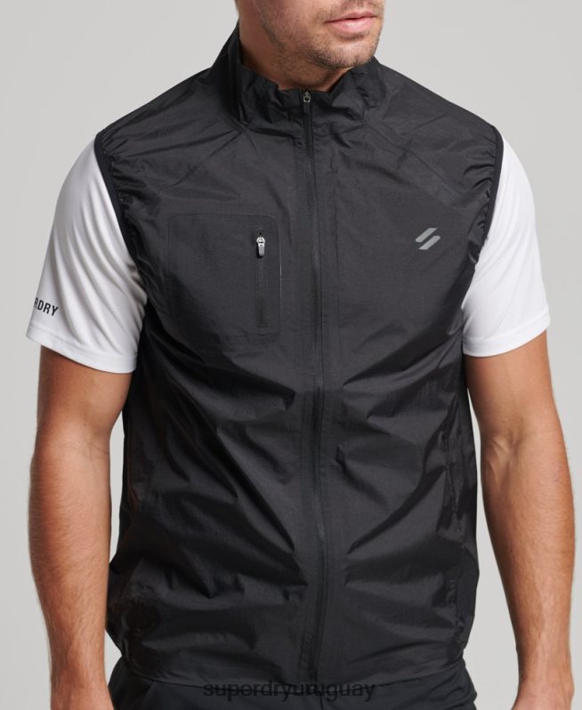 uy Superdry hombres chaleco cortavientos ligero run negro DT2N8Z4726 ropa