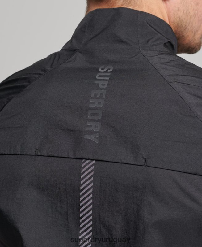 uy Superdry hombres chaleco cortavientos ligero run negro DT2N8Z4726 ropa