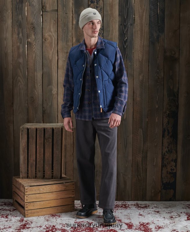 uy Superdry hombres chaleco de plumón de pato seco de edición limitada azul DT2N8Z4765 ropa