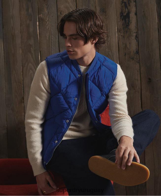 uy Superdry hombres chaleco de plumón de pato seco de edición limitada azul DT2N8Z4766 ropa