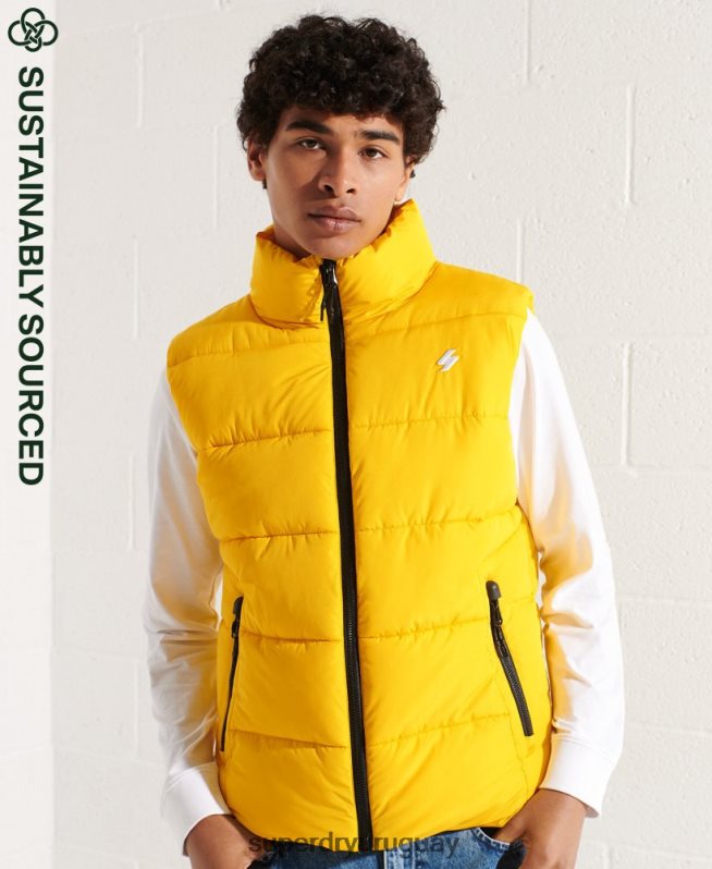 uy Superdry hombres chaleco deportivo acolchado sin capucha amarillo DT2N8Z1156 ropa