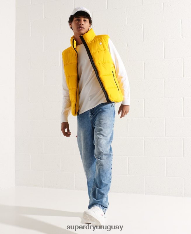 uy Superdry hombres chaleco deportivo acolchado sin capucha amarillo DT2N8Z1156 ropa