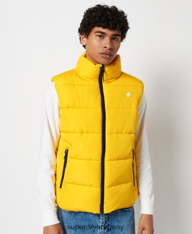 uy Superdry hombres chaleco deportivo acolchado sin capucha amarillo DT2N8Z1156 ropa
