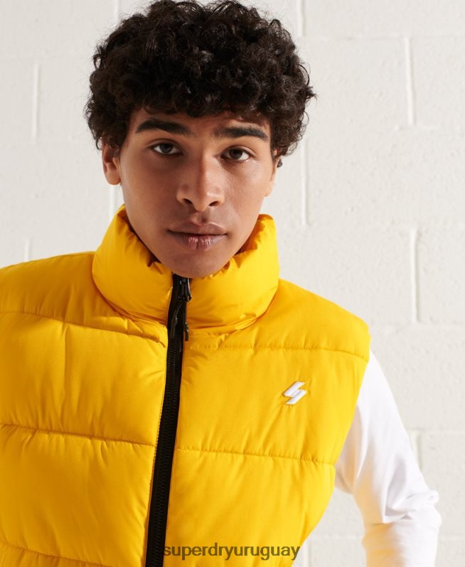 uy Superdry hombres chaleco deportivo acolchado sin capucha amarillo DT2N8Z1156 ropa