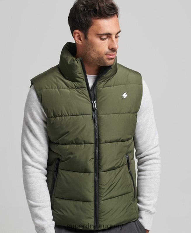 uy Superdry hombres chaleco deportivo acolchado sin capucha caqui DT2N8Z990 ropa