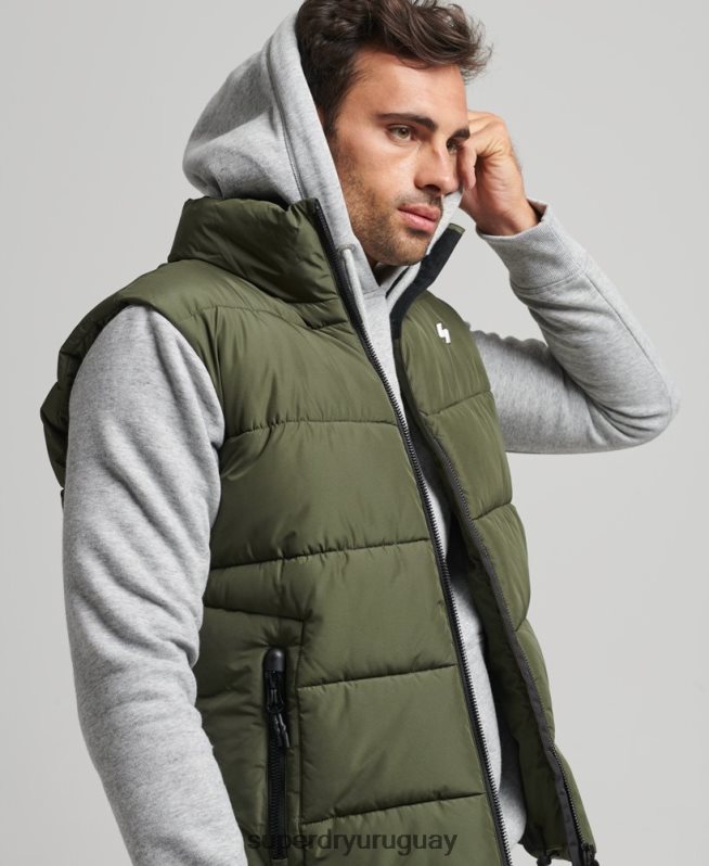 uy Superdry hombres chaleco deportivo acolchado sin capucha caqui DT2N8Z990 ropa