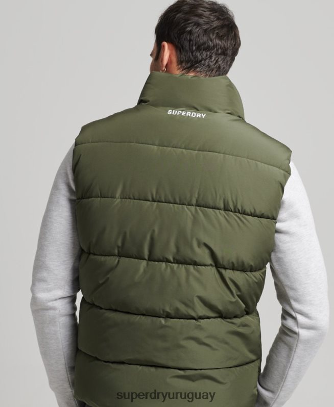 uy Superdry hombres chaleco deportivo acolchado sin capucha caqui DT2N8Z990 ropa