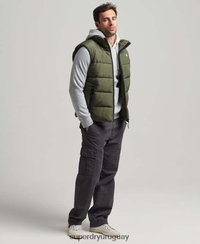 uy Superdry hombres chaleco deportivo acolchado sin capucha caqui DT2N8Z990 ropa