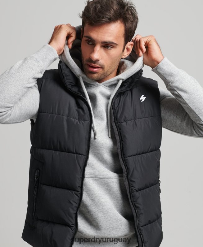 uy Superdry hombres chaleco deportivo acolchado sin capucha negro DT2N8Z1102 ropa
