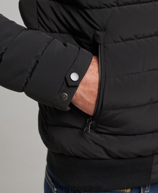 uy Superdry hombres chamarra Harrington acolchada negro DT2N8Z1010 ropa