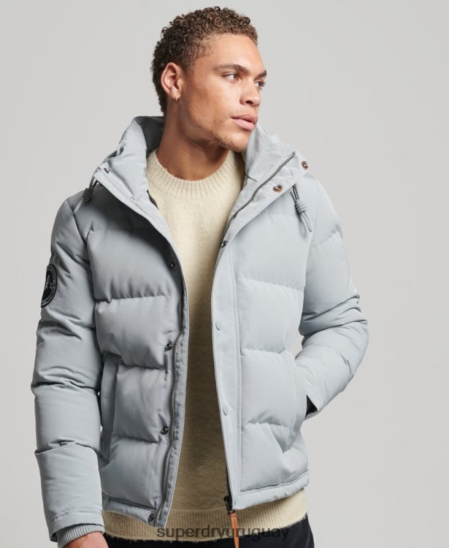 uy Superdry hombres chamarra acolchada Everest con capucha azul claro DT2N8Z1158 ropa