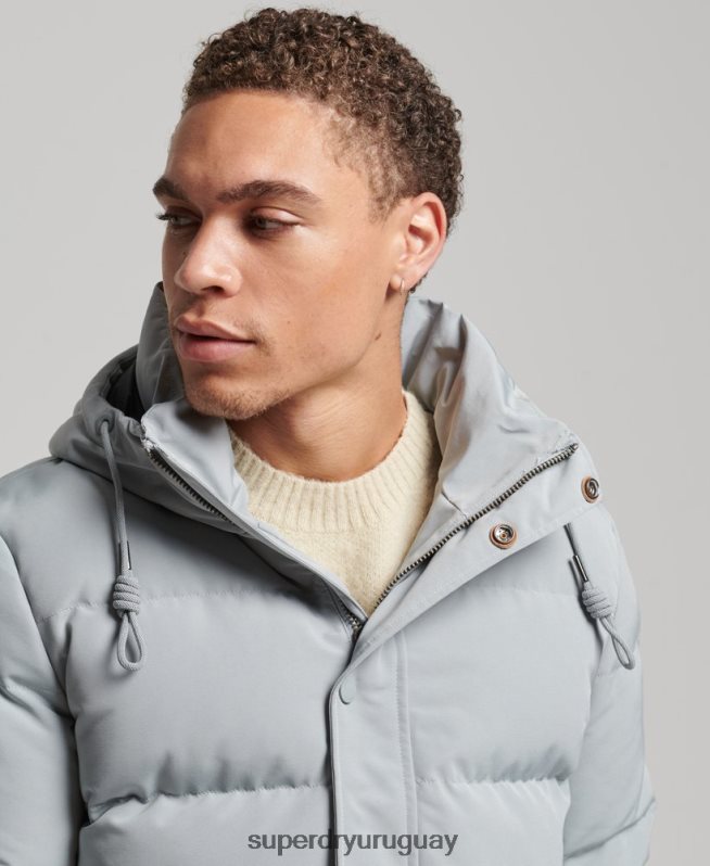 uy Superdry hombres chamarra acolchada Everest con capucha azul claro DT2N8Z1158 ropa