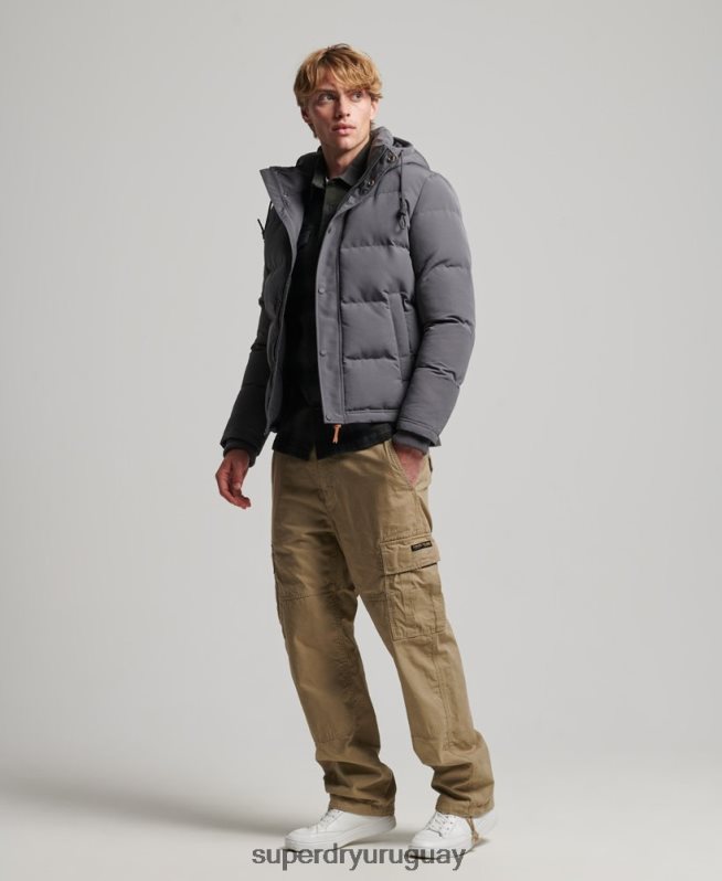 uy Superdry hombres chamarra acolchada Everest con capucha gris oscuro DT2N8Z1049 ropa