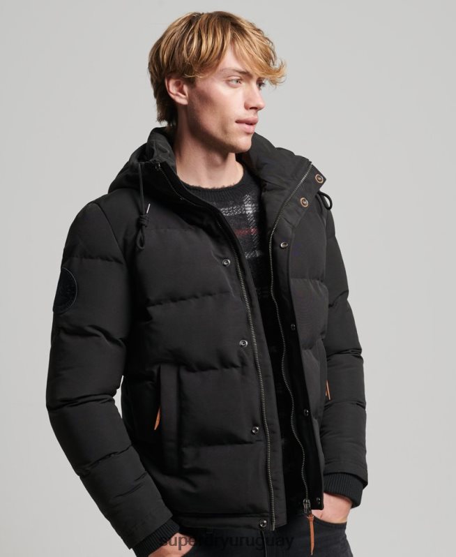 uy Superdry hombres chamarra acolchada Everest con capucha gris oscuro DT2N8Z1095 ropa