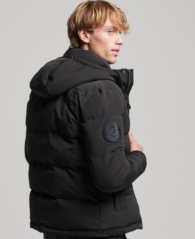 uy Superdry hombres chamarra acolchada Everest con capucha gris oscuro DT2N8Z1095 ropa