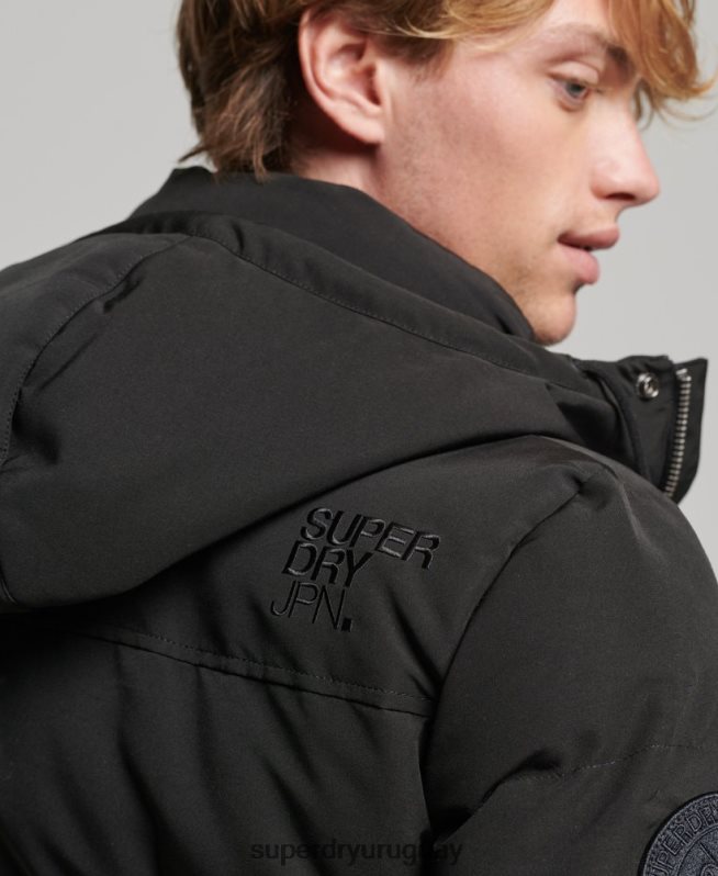 uy Superdry hombres chamarra acolchada Everest con capucha gris oscuro DT2N8Z1095 ropa