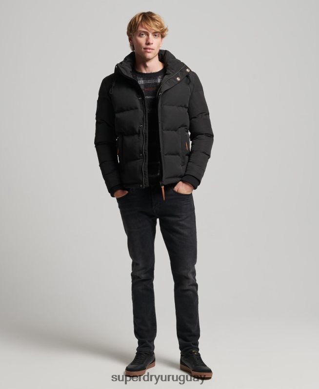 uy Superdry hombres chamarra acolchada Everest con capucha gris oscuro DT2N8Z1095 ropa