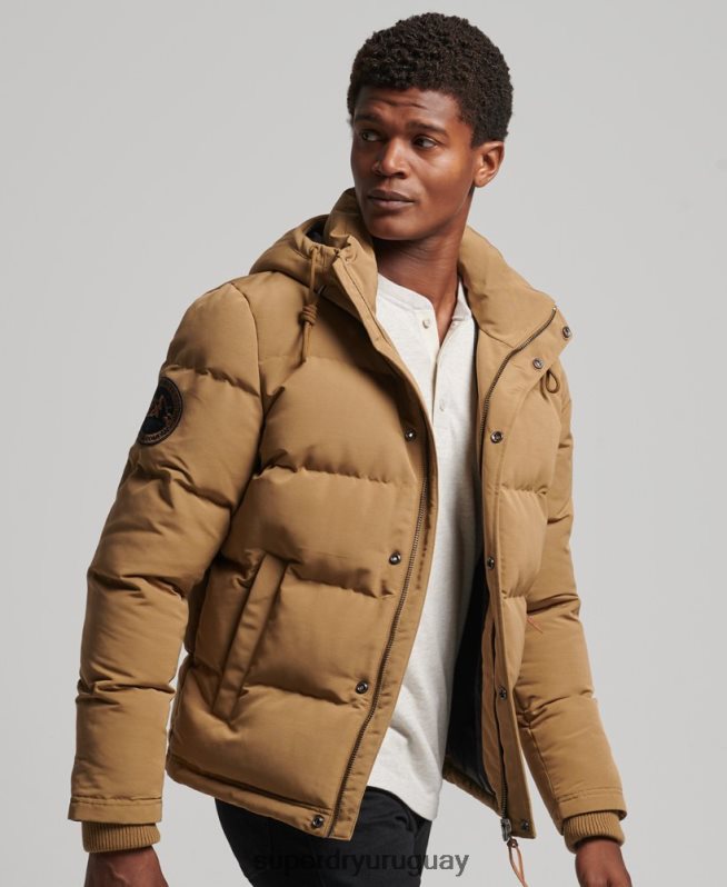 uy Superdry hombres chamarra acolchada Everest con capucha marrón DT2N8Z1093 ropa