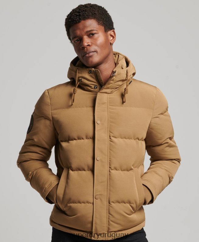 uy Superdry hombres chamarra acolchada Everest con capucha marrón DT2N8Z1093 ropa