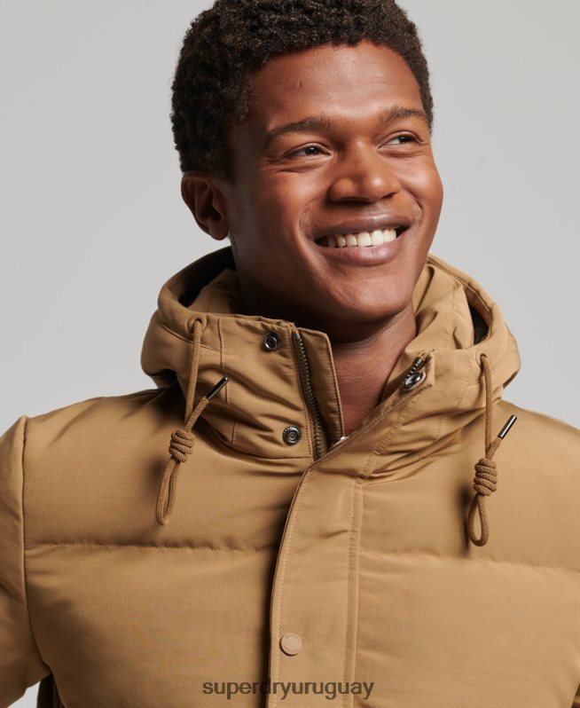 uy Superdry hombres chamarra acolchada Everest con capucha marrón DT2N8Z1093 ropa