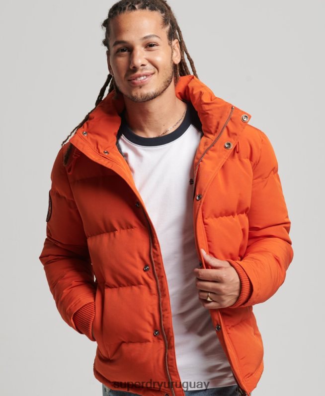 uy Superdry hombres chamarra acolchada Everest con capucha naranja DT2N8Z1122 ropa