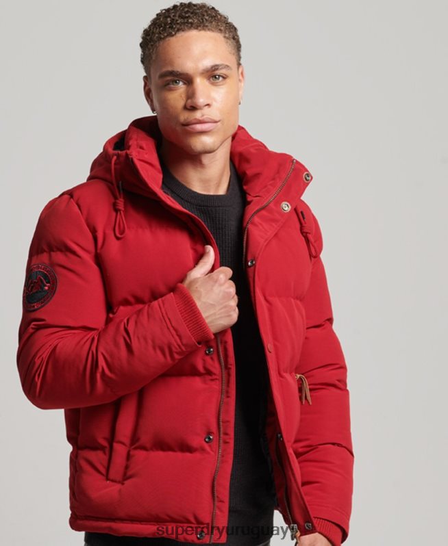 uy Superdry hombres chamarra acolchada Everest con capucha rojo DT2N8Z1135 ropa
