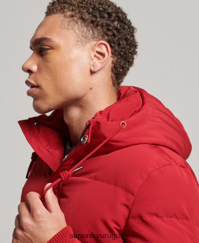 uy Superdry hombres chamarra acolchada Everest con capucha rojo DT2N8Z1135 ropa